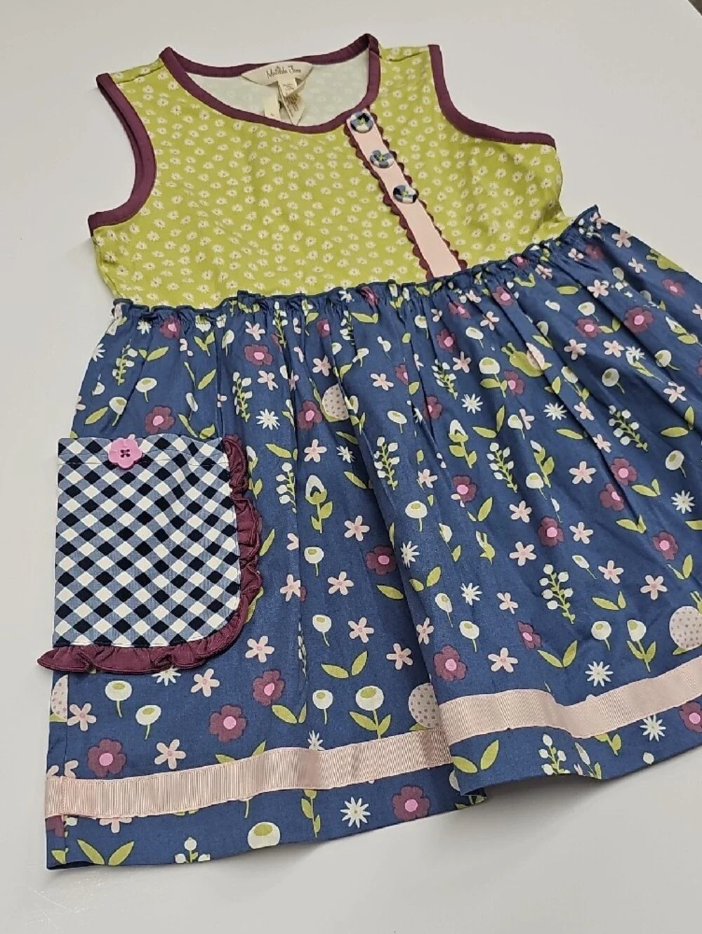 NWT Matilda Jane Olive Green, Navy & Pink Floral Mix Tiered Dress